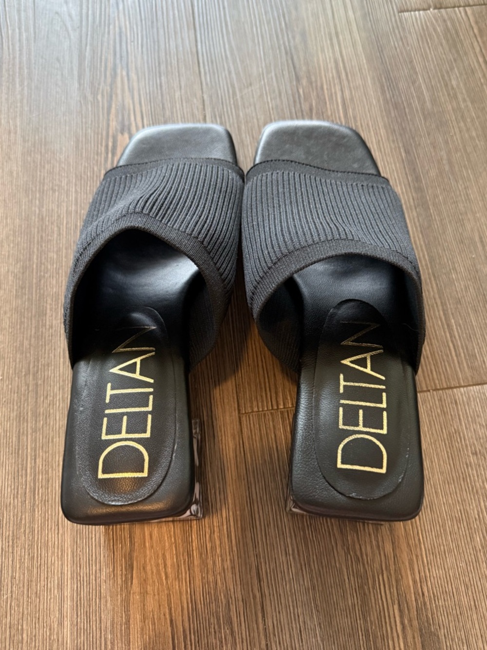 DELTAN Knit Black Mule Block Heels - Picture 3 of 5